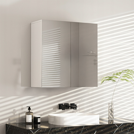 Dulap de baie cu oglindă de perete 60x60x22 cm - 2 uși, alb, design modern