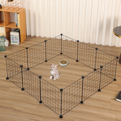 Țarc metalic negru pentru câini, pisici, cățeluși și iepuri, 108 cm