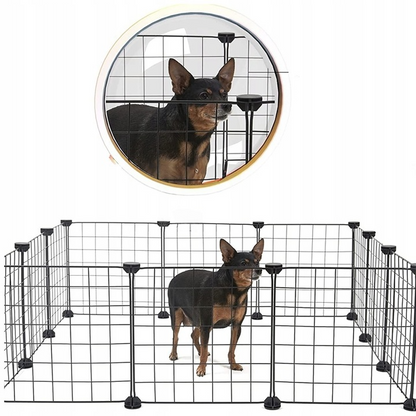 Țarc metalic negru pentru câini, pisici, cățeluși și iepuri, 108 cm