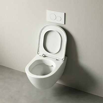 Vas WC alb fără ramă cu capac cu închidere lentă duroplast – toaletă suspendată cu spălare vortex