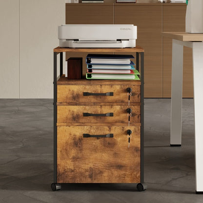 Dulap mobil birou 2 sertare cu încuietori 42,1 x 43,9 x 68,8 cm stejar rustic stil loft