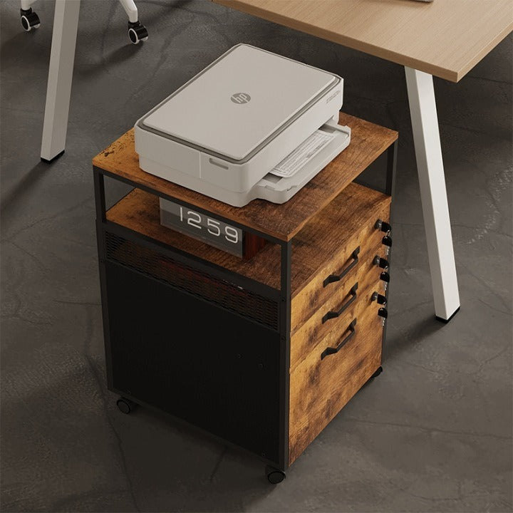 Dulap mobil birou 2 sertare cu încuietori 42,1 x 43,9 x 68,8 cm stejar rustic stil loft