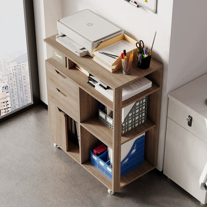 Dulap mobil de birou pentru imprimantă cu roți 60 x 39,5 x 73,5 cm maro deschis