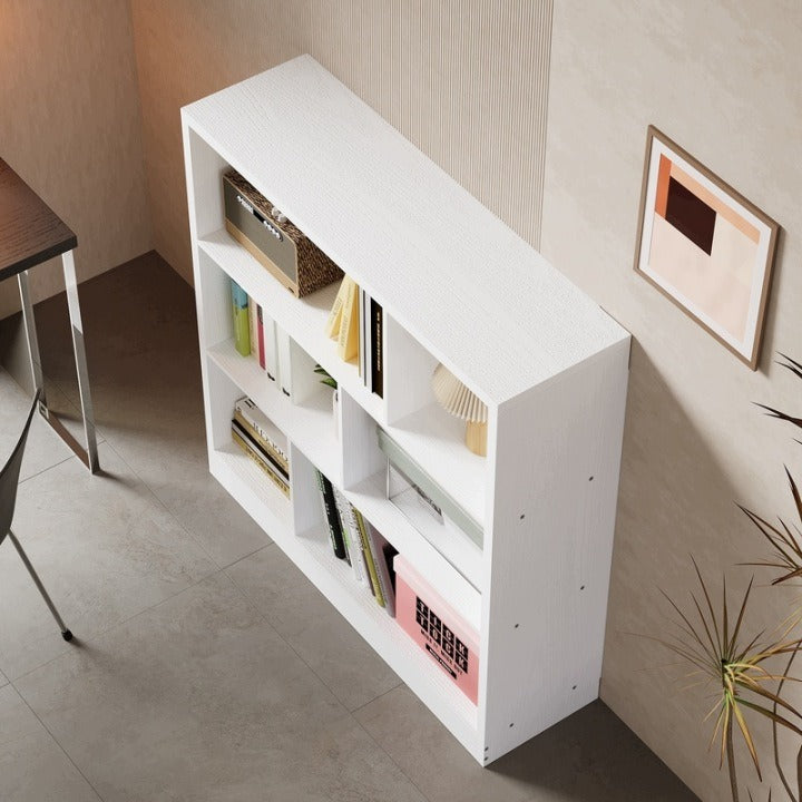 Bibliotecă Albă Modernă Asimetrică 100 x 102,5 x 30 cm cu 6 Compartimente