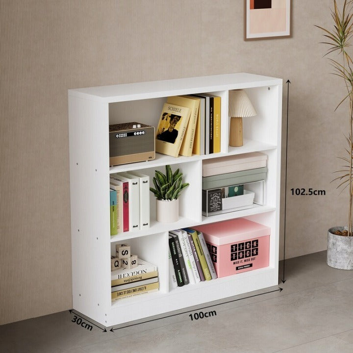 Bibliotecă Albă Modernă Asimetrică 100 x 102,5 x 30 cm cu 6 Compartimente