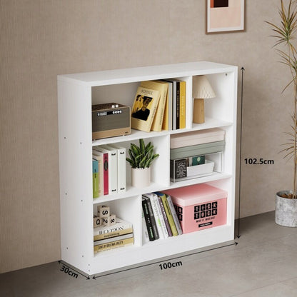 Bibliotecă Albă Modernă Asimetrică 100 x 102,5 x 30 cm cu 6 Compartimente