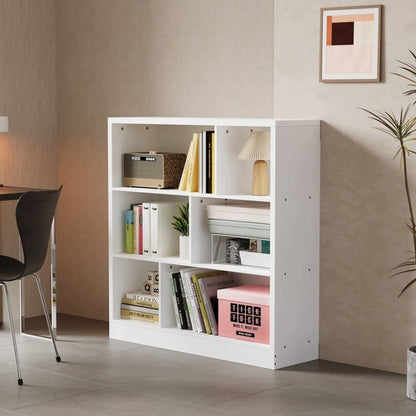 Bibliotecă Albă Modernă Asimetrică 100 x 102,5 x 30 cm cu 6 Compartimente