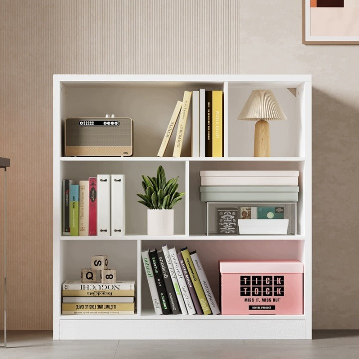 Bibliotecă Albă Modernă Asimetrică 100 x 102,5 x 30 cm cu 6 Compartimente