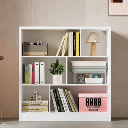 Bibliotecă Albă Modernă Asimetrică 100 x 102,5 x 30 cm cu 6 Compartimente