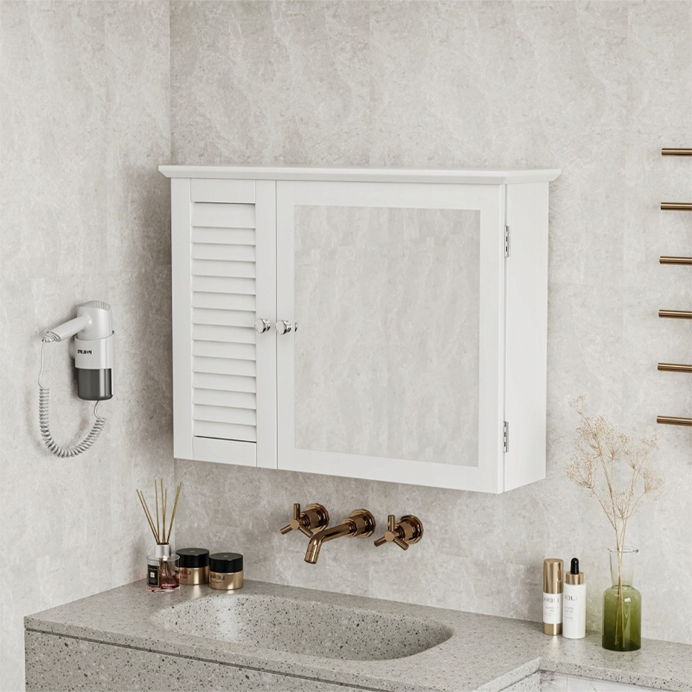 Dulap oglindă de baie montat pe perete 65x49x15 cm - alb, cu rafturi interne