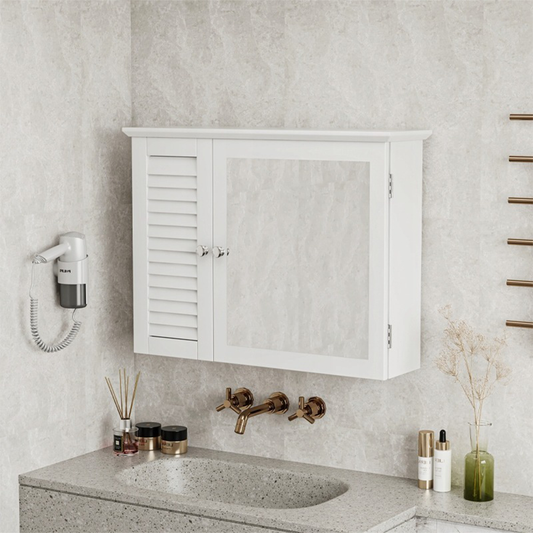 Dulap oglindă de baie montat pe perete 65x49x15 cm - alb, cu rafturi interne