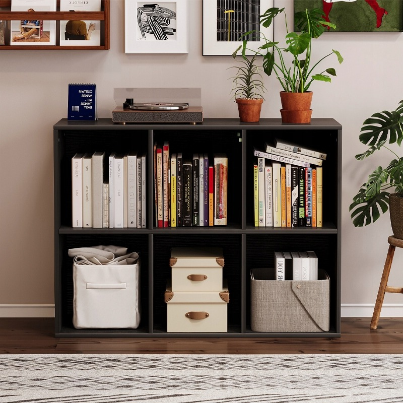 Bibliotecă deschisă, comodă cub, 3x2, mansardă spațioasă pentru cărți, birou, negru