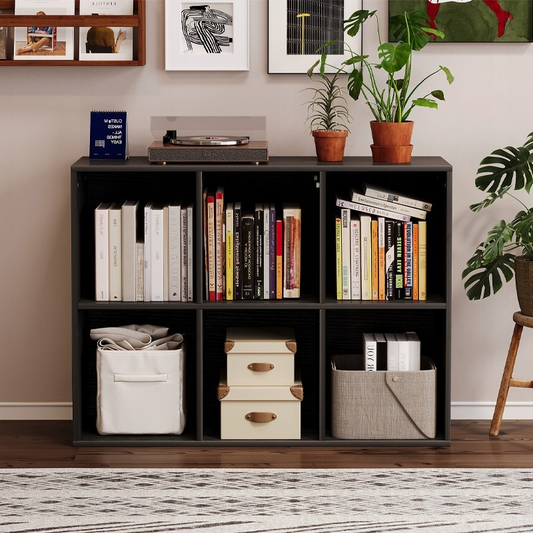 Bibliotecă deschisă, comodă cub, 3x2, mansardă spațioasă pentru cărți, birou, negru