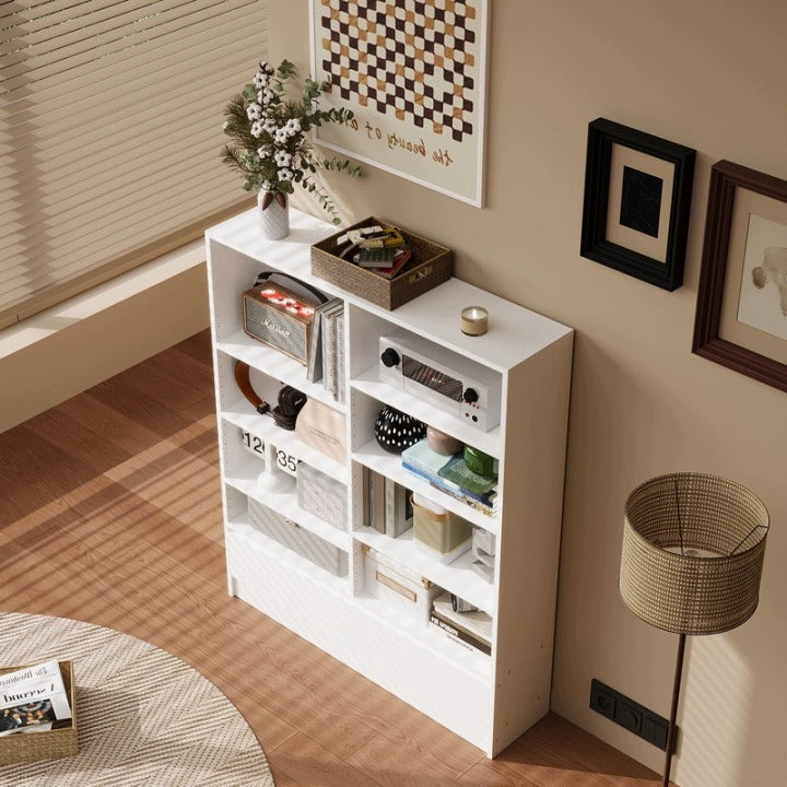 Bibliotecă Albă cu Dulap 100 x 24 x 120 cm, 8 Rafturi Reglabile