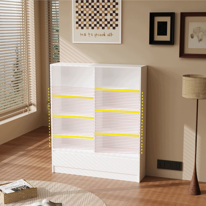 Bibliotecă Albă cu Dulap 100 x 24 x 120 cm, 8 Rafturi Reglabile