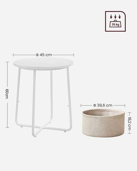 Măsuță de cafea rotundă albă cu coș bej 45 x 60 cm