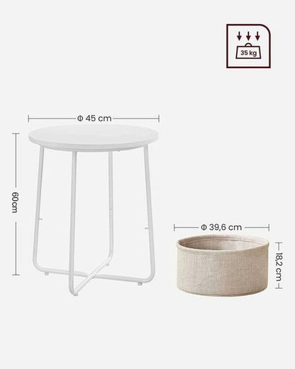 Măsuță de cafea rotundă albă cu coș bej 45 x 60 cm