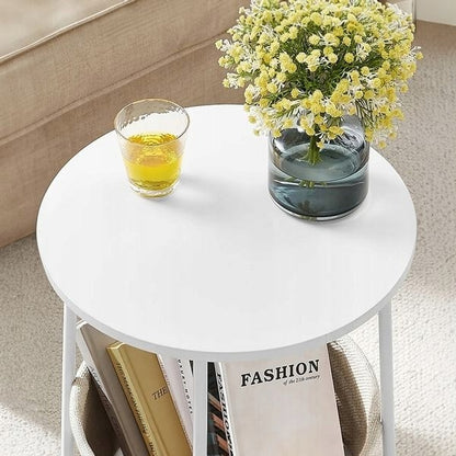 Măsuță de cafea rotundă albă cu coș bej 45 x 60 cm