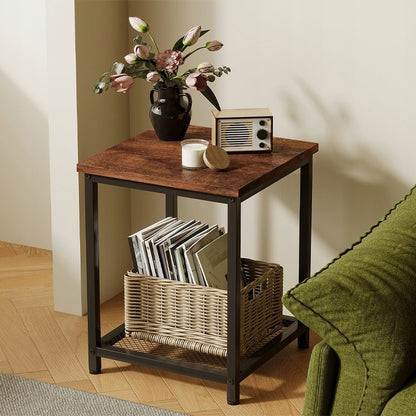 Măsuță pătrată cu raft, stil retro vintage loft, 55 cm