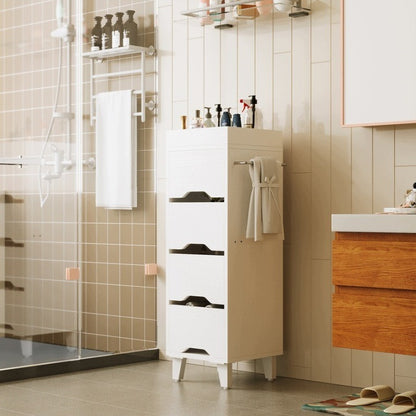 Dulap de Baie Alb 30x30x90 cm cu 4 Sertare Organizator și Suport Prosop