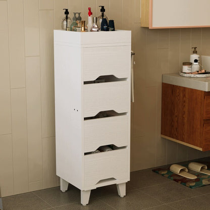 Dulap de Baie Alb 30x30x90 cm cu 4 Sertare Organizator și Suport Prosop