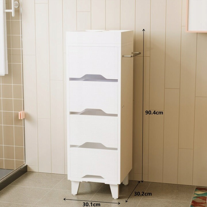 Dulap de Baie Alb 30x30x90 cm cu 4 Sertare Organizator și Suport Prosop