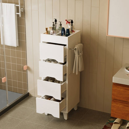 Dulap de Baie Alb 30x30x90 cm cu 4 Sertare Organizator și Suport Prosop