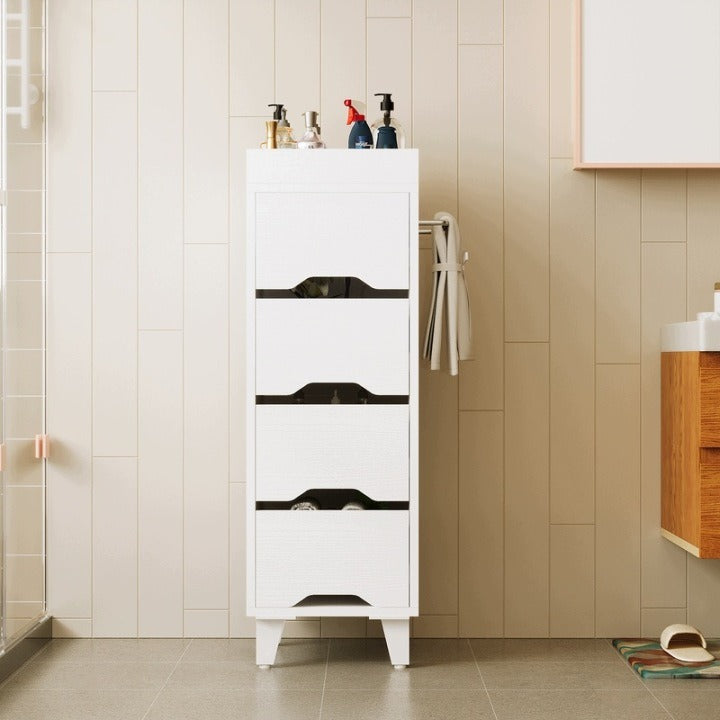 Dulap de Baie Alb 30x30x90 cm cu 4 Sertare Organizator și Suport Prosop