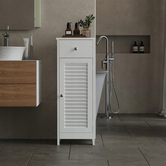 Dulap Coloană pentru Baie Alb 87 cm – Loft cu Sertar și Polițe