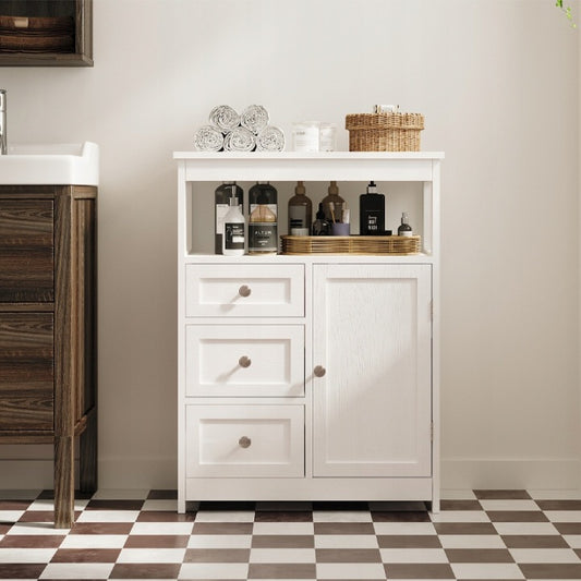 Dulap pentru Baie Alb cu 3 Sertare – Dulap Loft de Podea 60 cm