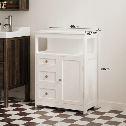 Dulap pentru Baie Alb cu 3 Sertare – Dulap Loft de Podea 60 cm