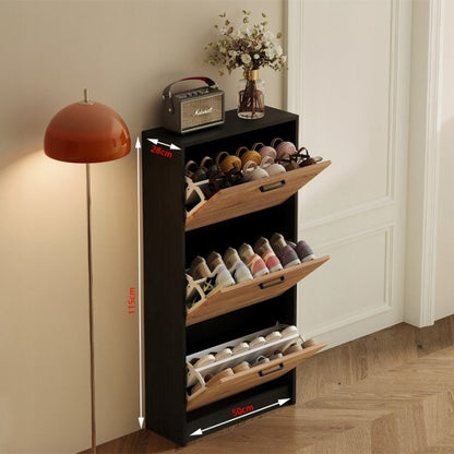 Dulap de pantofi maro deschis pentru hol, modern, cu 3 rafturi, rabatabil, independent