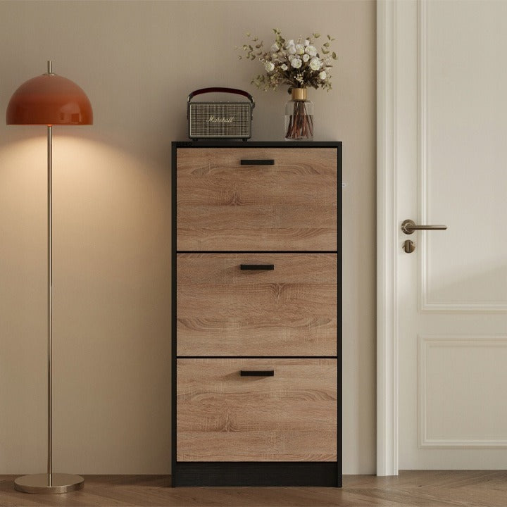 Dulap de pantofi maro deschis pentru hol, modern, cu 3 rafturi, rabatabil, independent