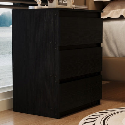 Noptieră Loft Neagră cu 3 Sertare 60 cm – Măsuță Modernă pentru Dormitor