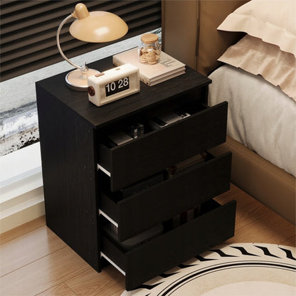Noptieră Loft Neagră cu 3 Sertare 60 cm – Măsuță Modernă pentru Dormitor