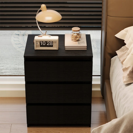 Noptieră Loft Neagră cu 3 Sertare 60 cm – Măsuță Modernă pentru Dormitor
