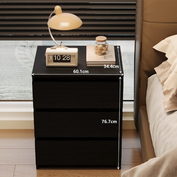 Noptieră Loft Neagră cu 3 Sertare 60 cm – Măsuță Modernă pentru Dormitor