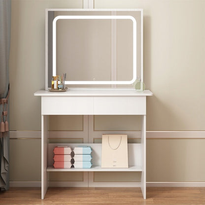 Masă de machiaj cu oglindă LED, stil modern și elegant, 90 cm