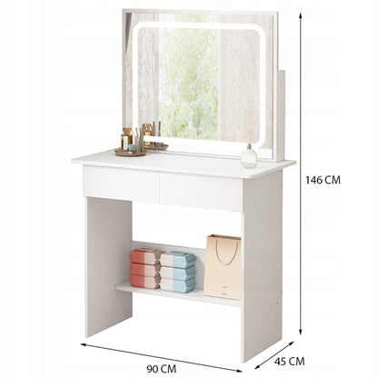 Masă de machiaj cu oglindă LED, stil modern și elegant, 90 cm