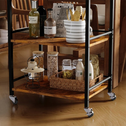 Cărucior de Bucătărie pe Roți Maro 86 cm – Tavă Detașabilă Vintage Loft
