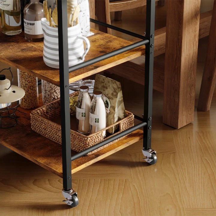 Cărucior de Bucătărie pe Roți Maro 86 cm – Tavă Detașabilă Vintage Loft