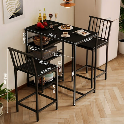 Set Bar Loft Negru – Masă + 2 Scaune pentru Bucătărie și Dining
