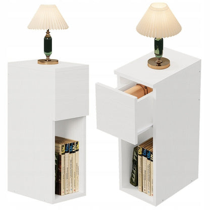 Noptieră albă cu sertar, masă cu raft, stil modern loft pentru dormitor