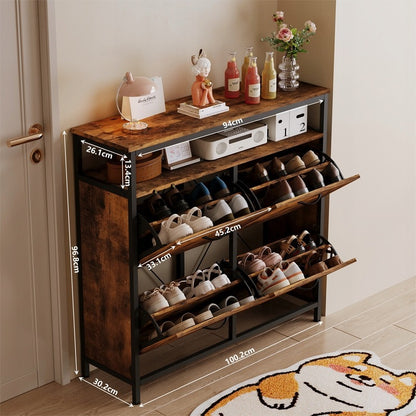 Dulap de pantofi rustic maro pentru intrare, comodă și raft