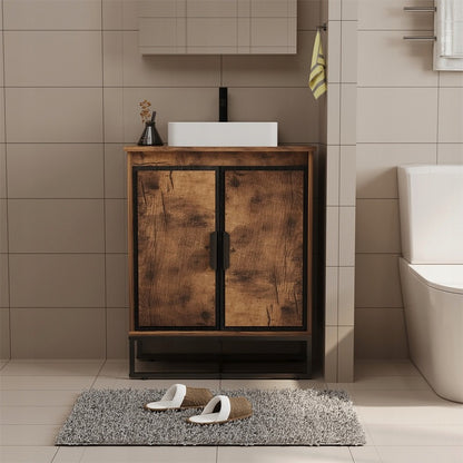 Unitate de baie cu uși tip loft, maro rustic și raft, 82 cm