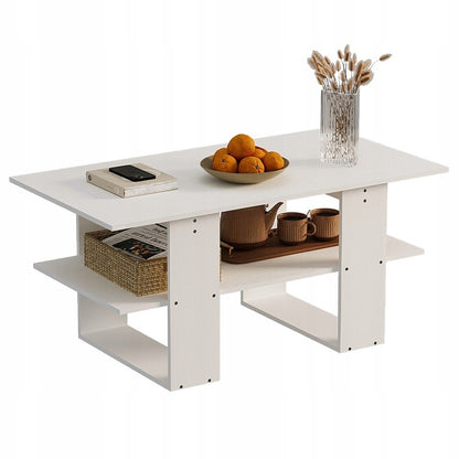 Masă de cafea modernă albă cu raft pentru living, mansardă, mare 120 cm