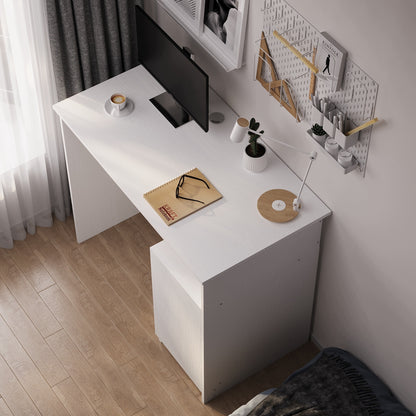 Birou modern pentru computer cu raft pentru tastatură, alb, cu dulap în stil loft