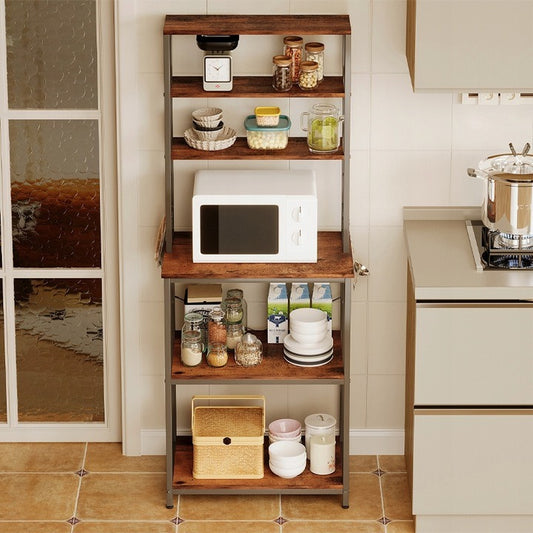 Dulap de bucătărie multifuncțional vintage maro, cu 6 rafturi, 166 cm