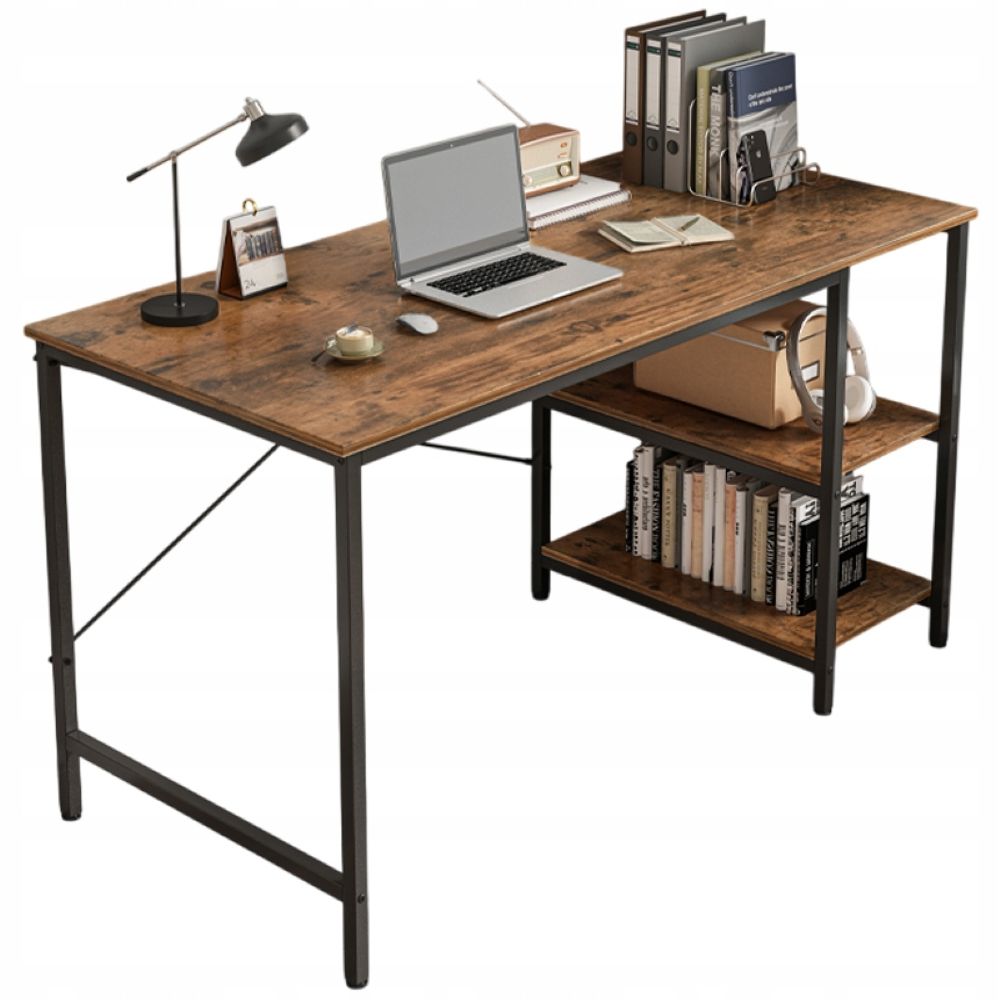 Masă pentru calculator - metal, stil gamer, design loft/industrial, 2 rafturi laterale, 120 cm