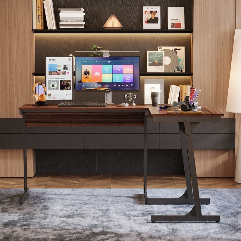 Birou de colț pentru calculator, modern, industrial, maro închis, stil loft, 148 cm